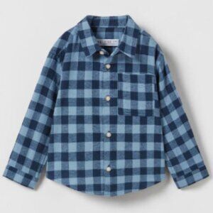 Zara Toddler Boy Cotton Blue Plaid Button Down Shirt